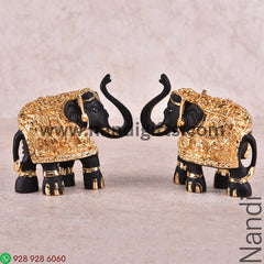 Gold Plated Elephant Black Pair 3