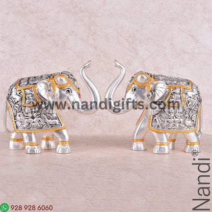 Silver Antiq Elephant Pair 6