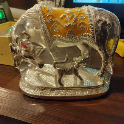 COW N CALF SILVER PLATED COLOUR