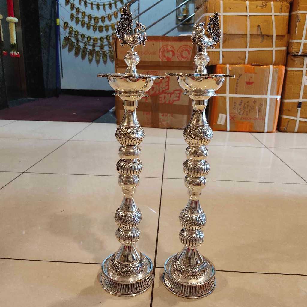 ANTIQ GS FINE CARVE PEACOCK DIYA 22.5 PAIR