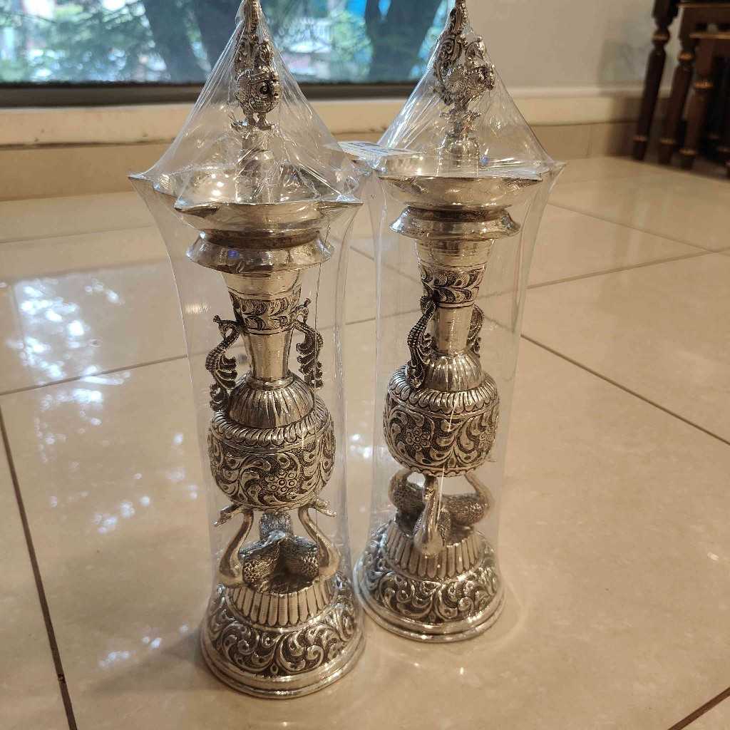 Antiq German Silver Swan Peacock Diya 15