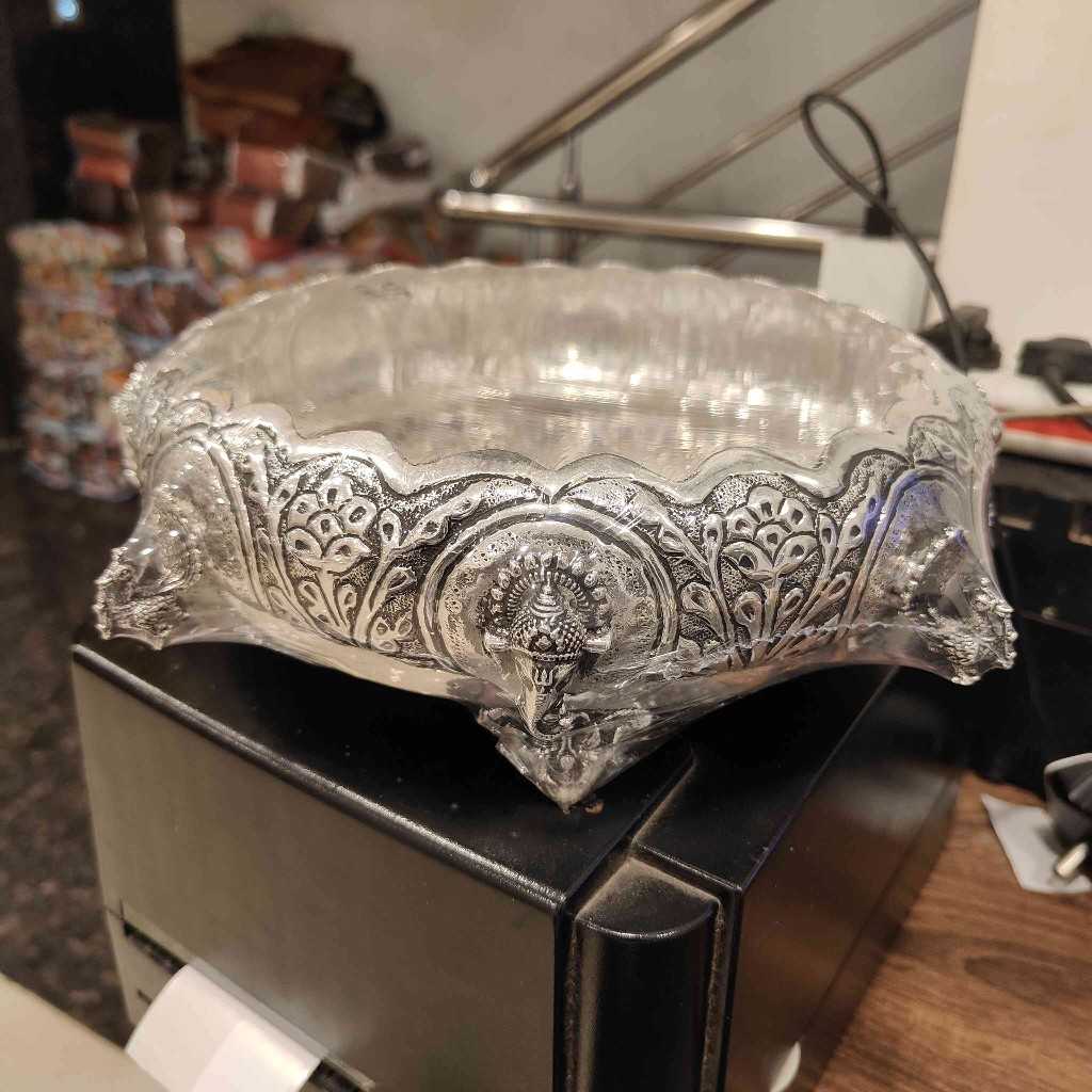 Antiq German Silver Ganesh Peacock Plate 8