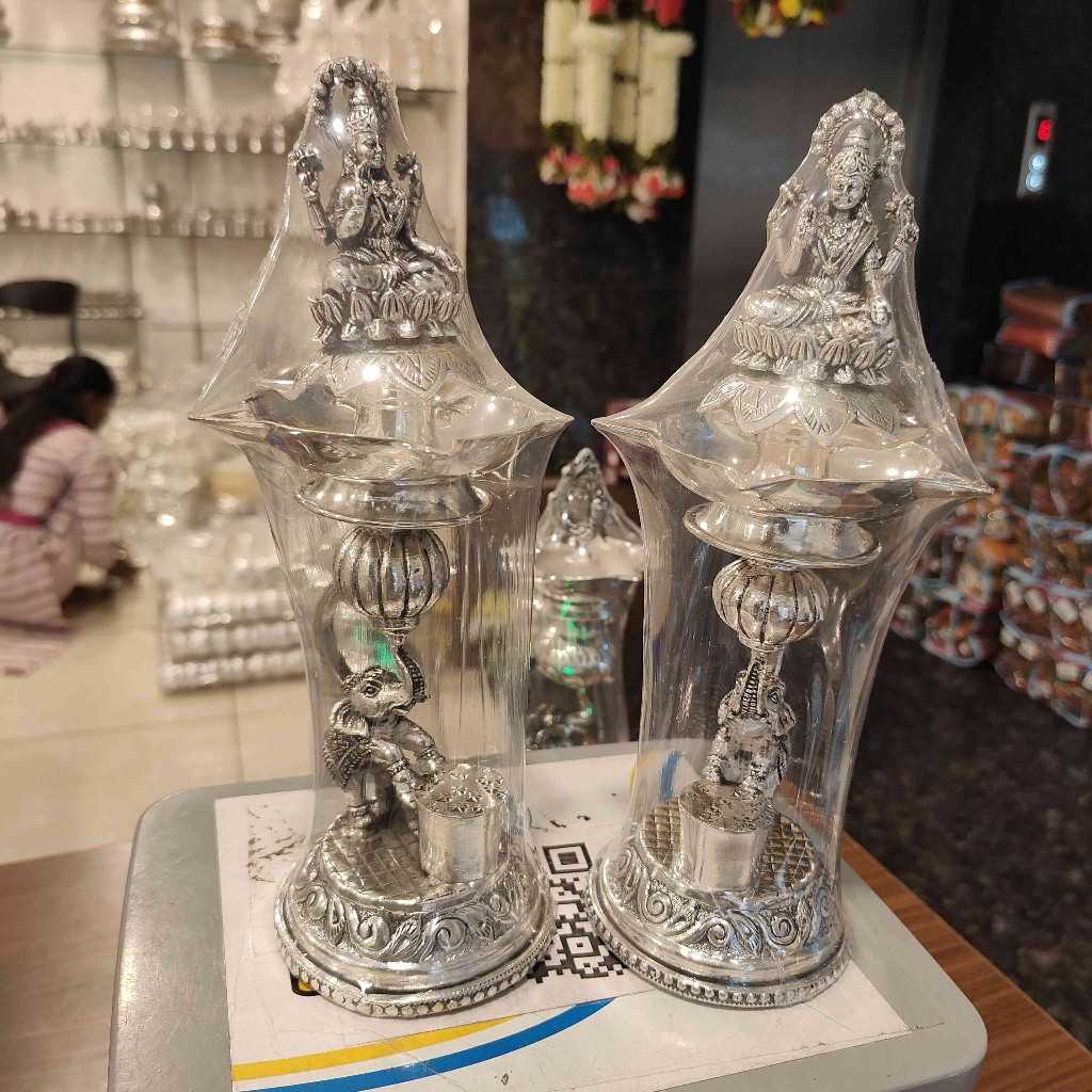 Antiq German Silver Gajalakshmi Diya 9 pair