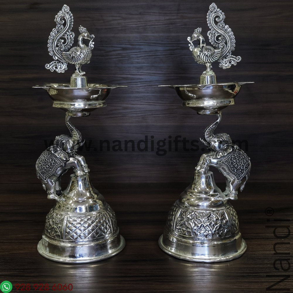 Antiq German Silver Elephant Peacock Diya 11 pair