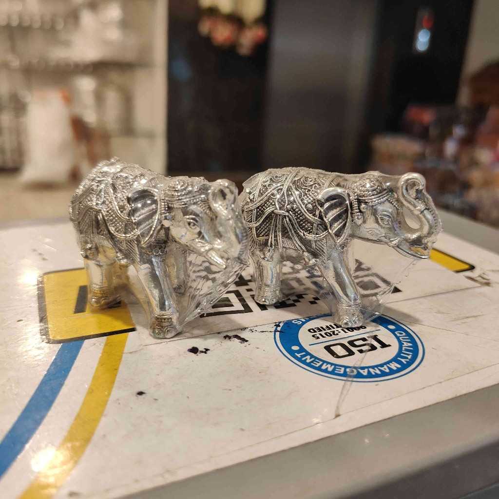 Antiq German Silver Elephants Pair Bell 1.5