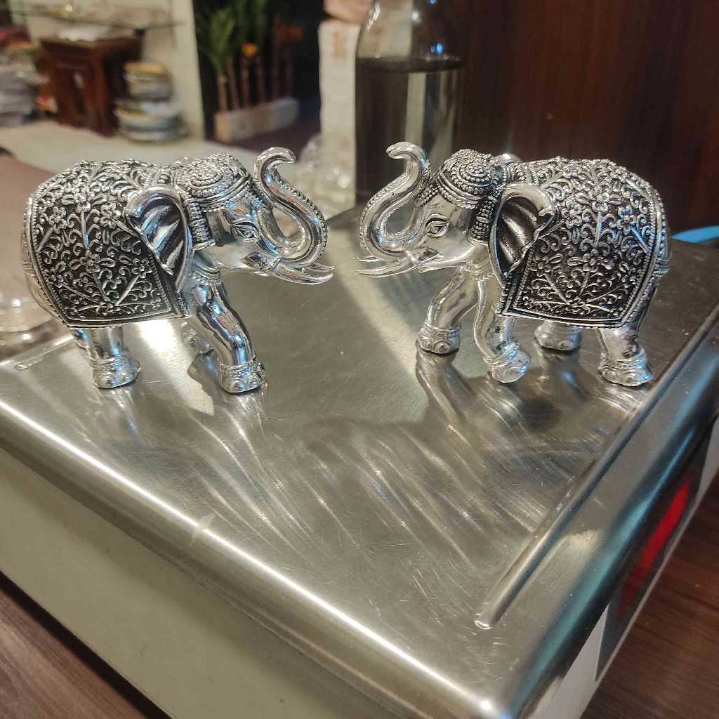 Antiq German Silver Elephants Pair Bell 3