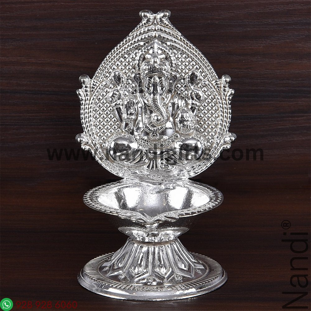 German Silver Ganesh Diya Small