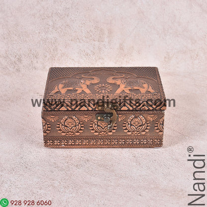Elephant Copper Oxidised Box 6X4