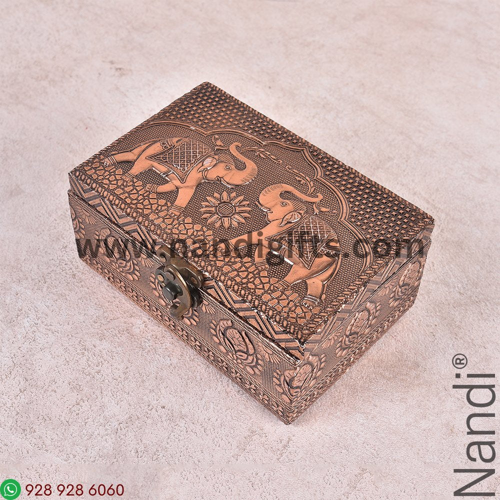 Elephant Copper Oxidised Box 6X4