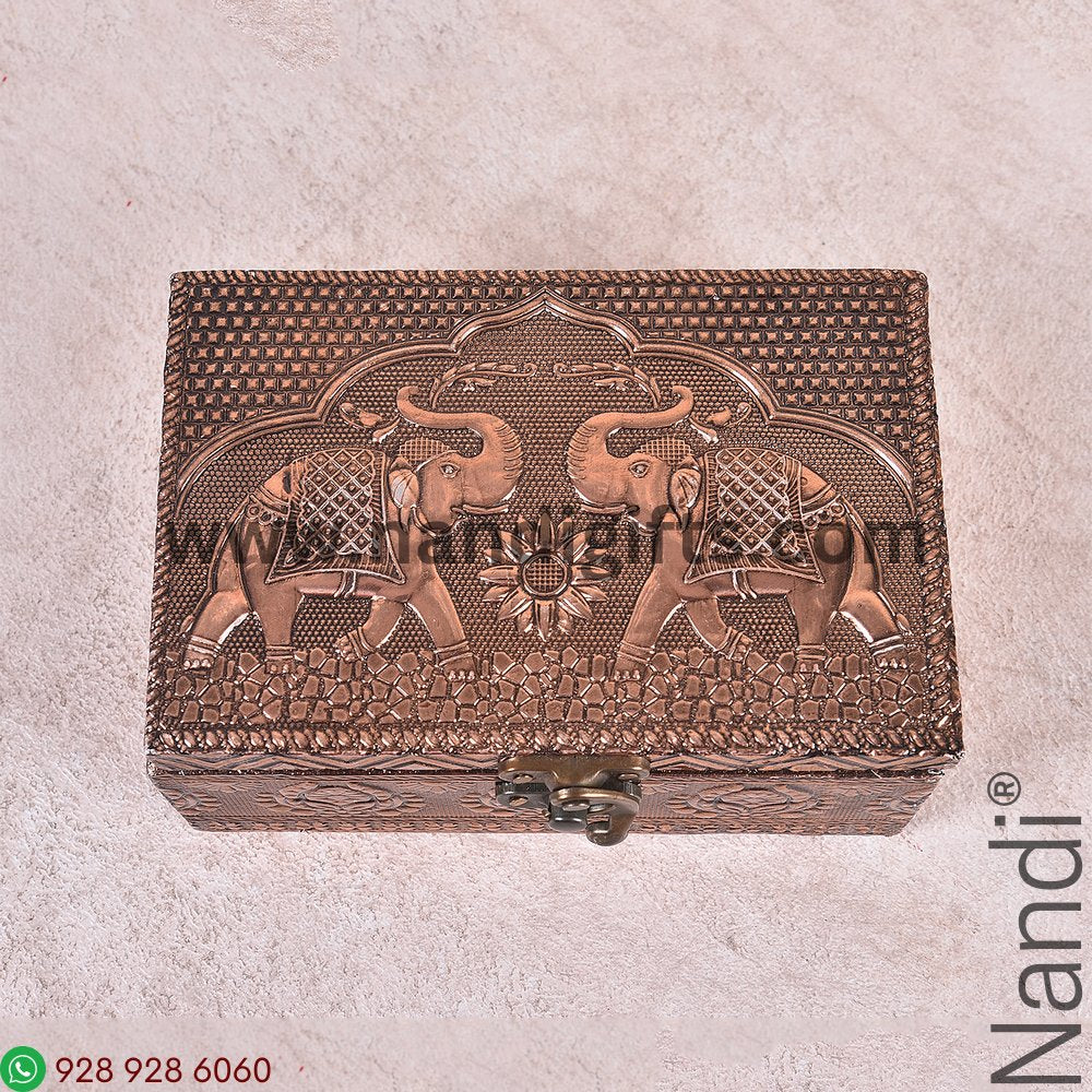 Elephant Copper Oxidised Box 6X4