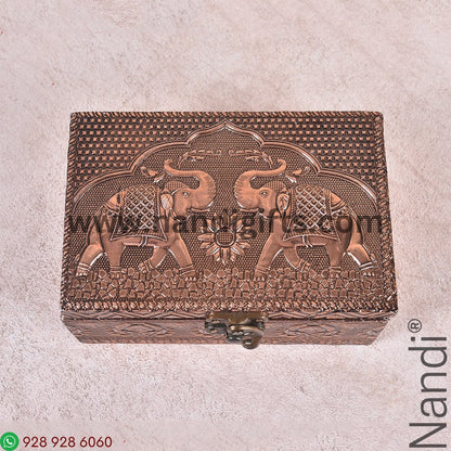 Elephant Copper Oxidised Box 6X4