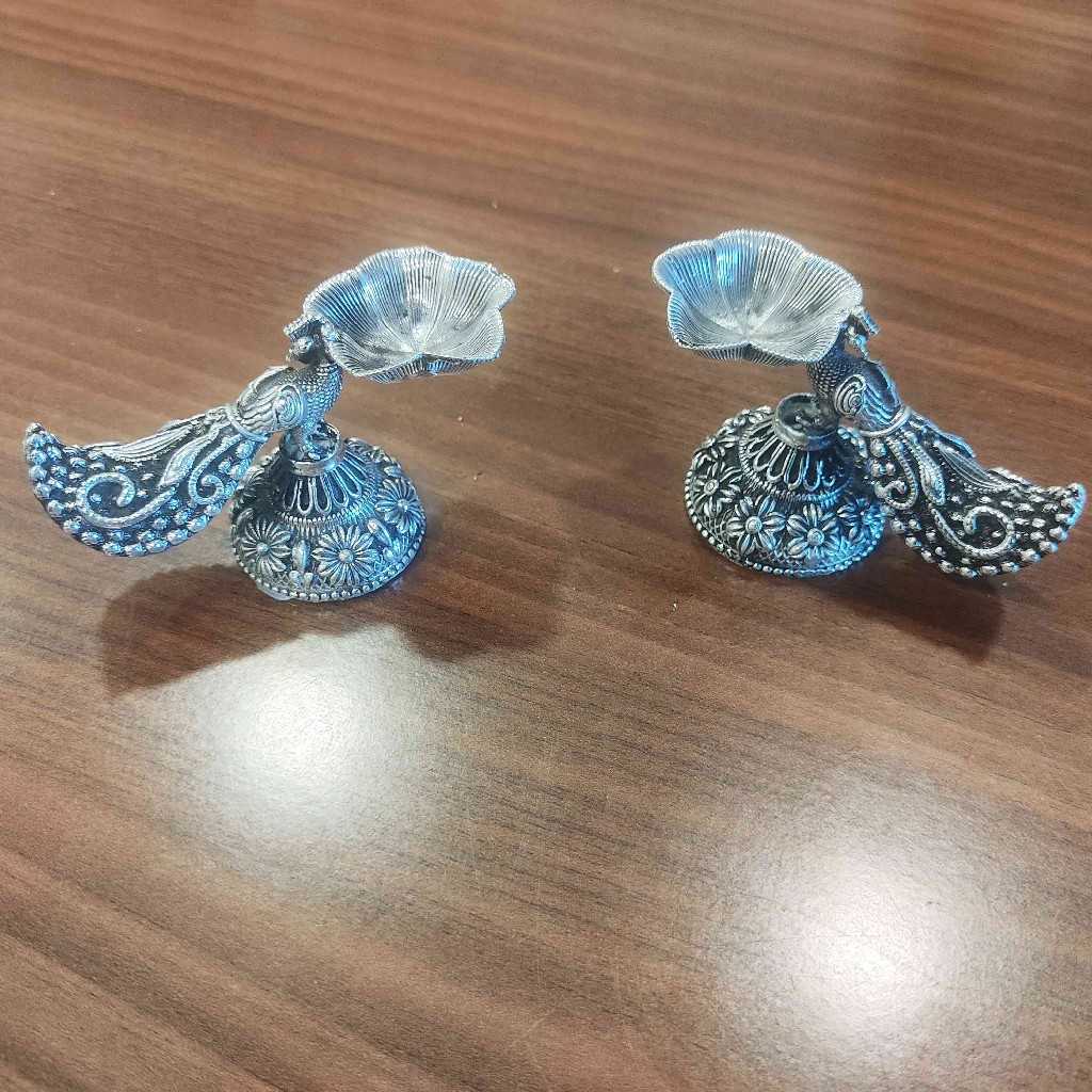 GS Antiq Peacock Floral Panchamukhi Diya Pair