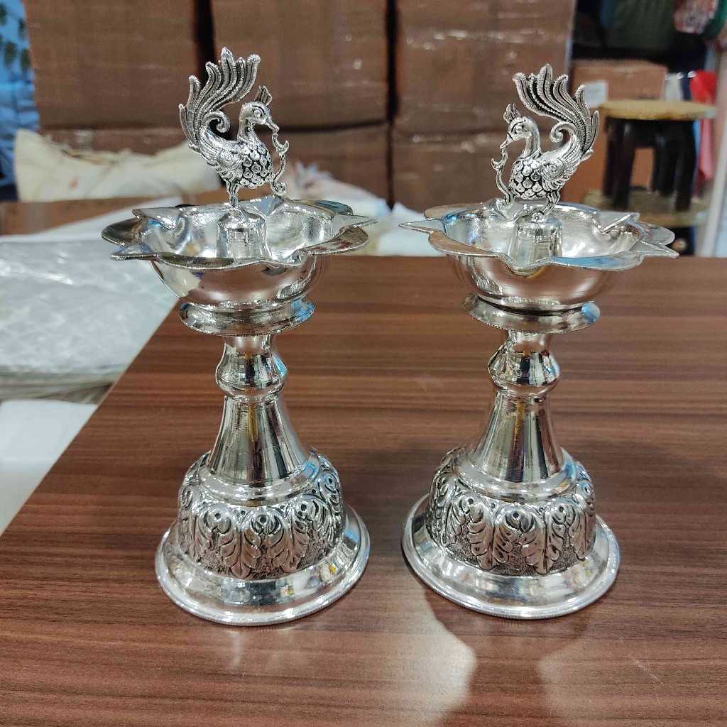 GS Antiq Peacock Diya Pair 8 Inch
