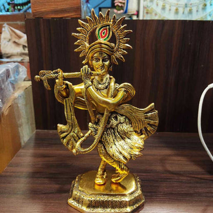White Metal Flute Krishna Idol