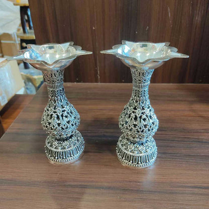 GS Antiq Floral Panchamukhi Diya Pair 6 inch