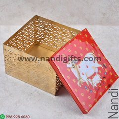 Pichwai Square Storage Box Red