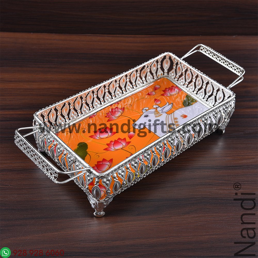 GS Pichwai Cow Tray Rectangular Assorted 9X5