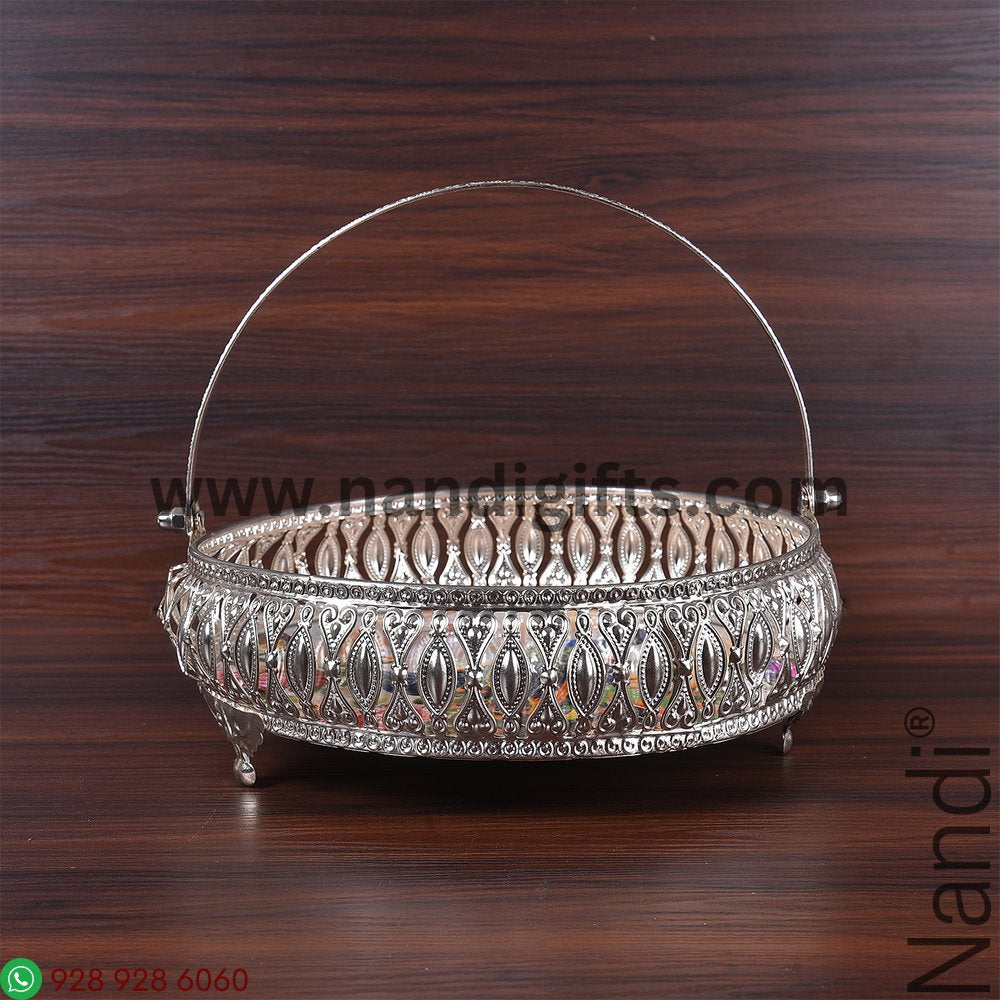 GS Pichwai Cow Plate Round With Handle Assorted 8 Inch