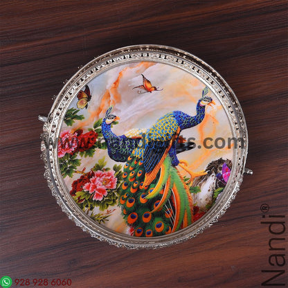 GS Pichwai Cow Plate Round With Handle Assorted 8 Inch