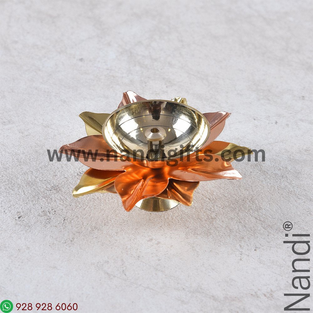 Brass Lotus Diya Gold And Copper Petals Small