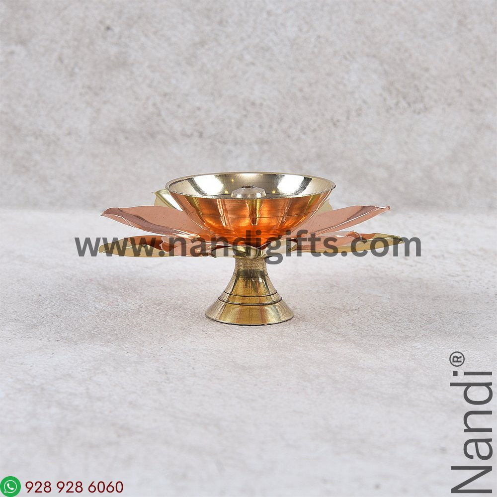 Brass Lotus Diya Gold And Copper Petals Small