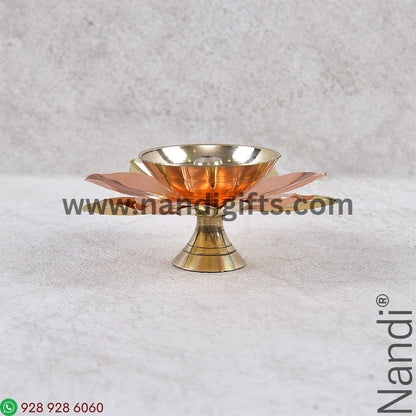 Brass Lotus Diya Gold And Copper Petals Small