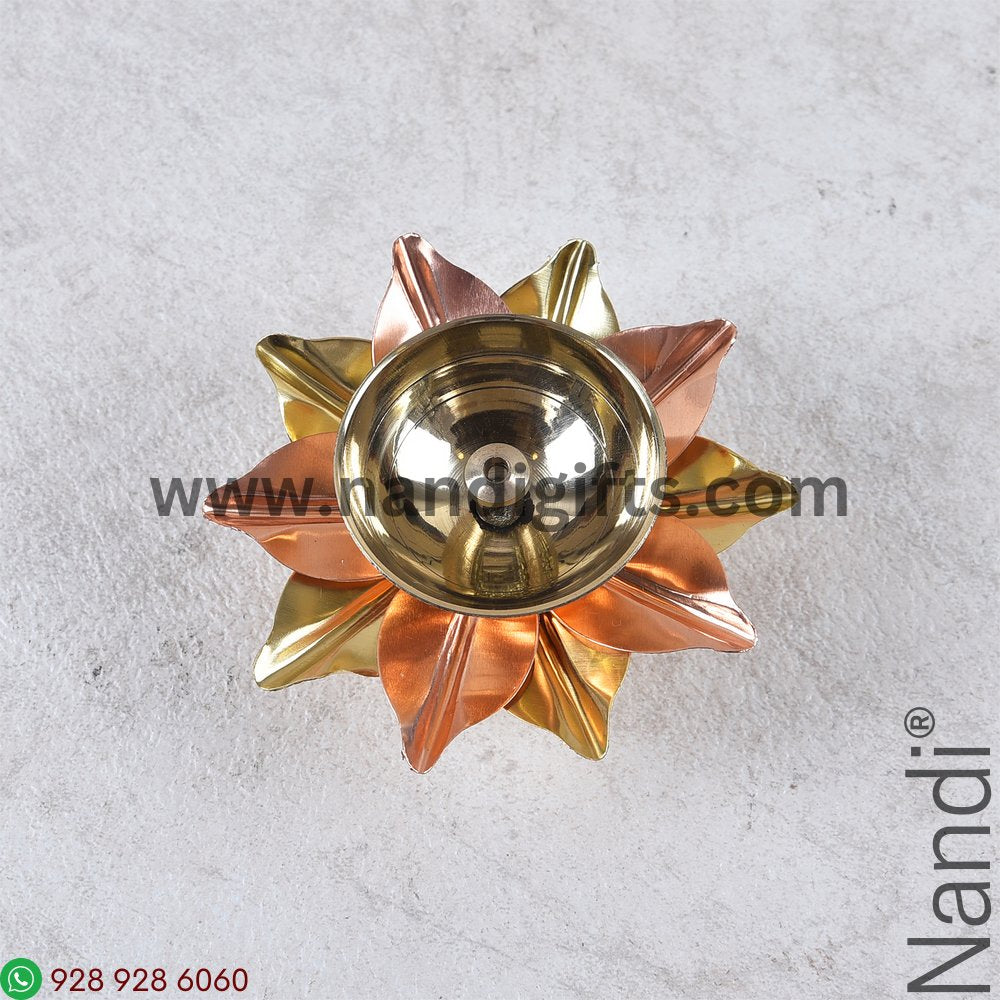 Brass Lotus Diya Gold And Copper Petals Small