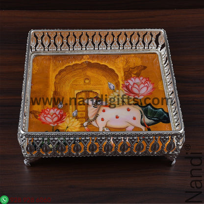 GS Pichwai Cow Tray Square Assorted 8X8