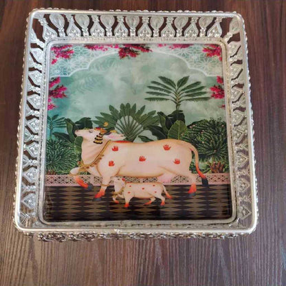 GS Pichwai Cow Tray Square Assorted 6X6