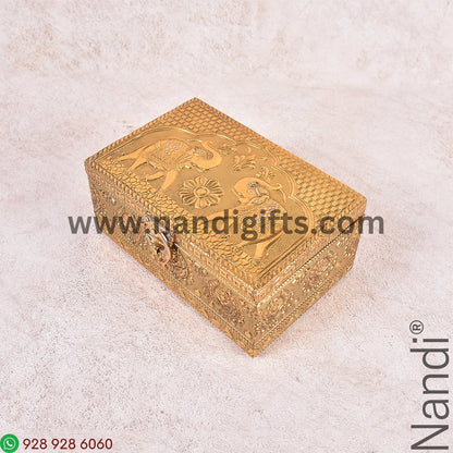 Elephant Emboss Gold Antiq Box 6X4