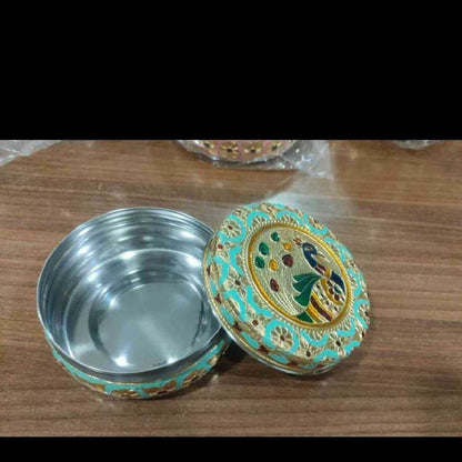 Minakari Box Pastel Peacock 4Inch