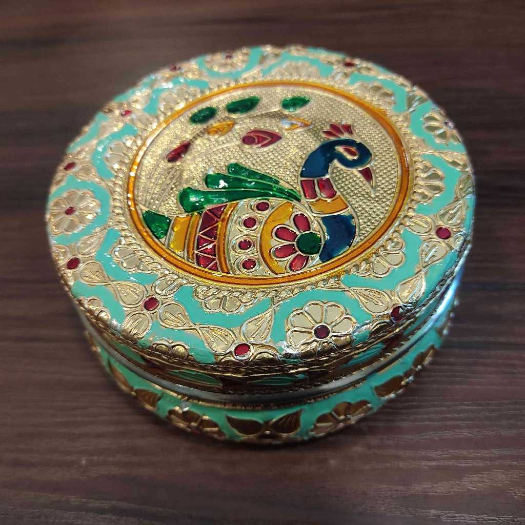 Minakari Box Pastel Peacock 4Inch