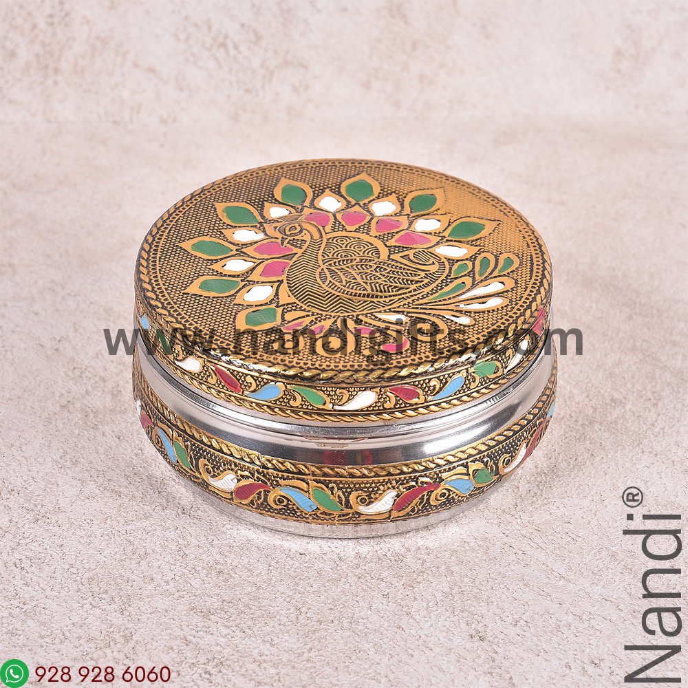 Golden Antiq Meenakari Box Mayur