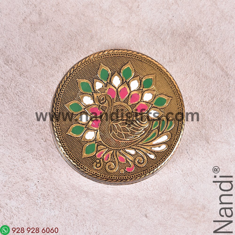 Golden Antiq Meenakari Box Mayur