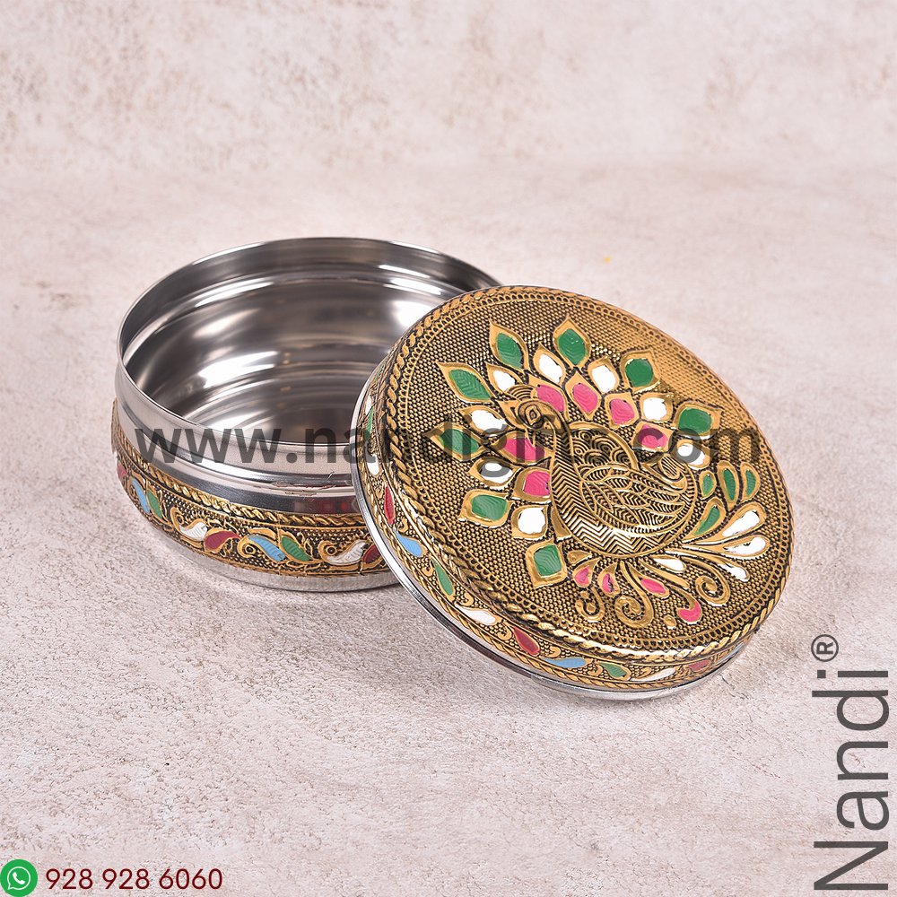 Golden Antiq Meenakari Box Mayur