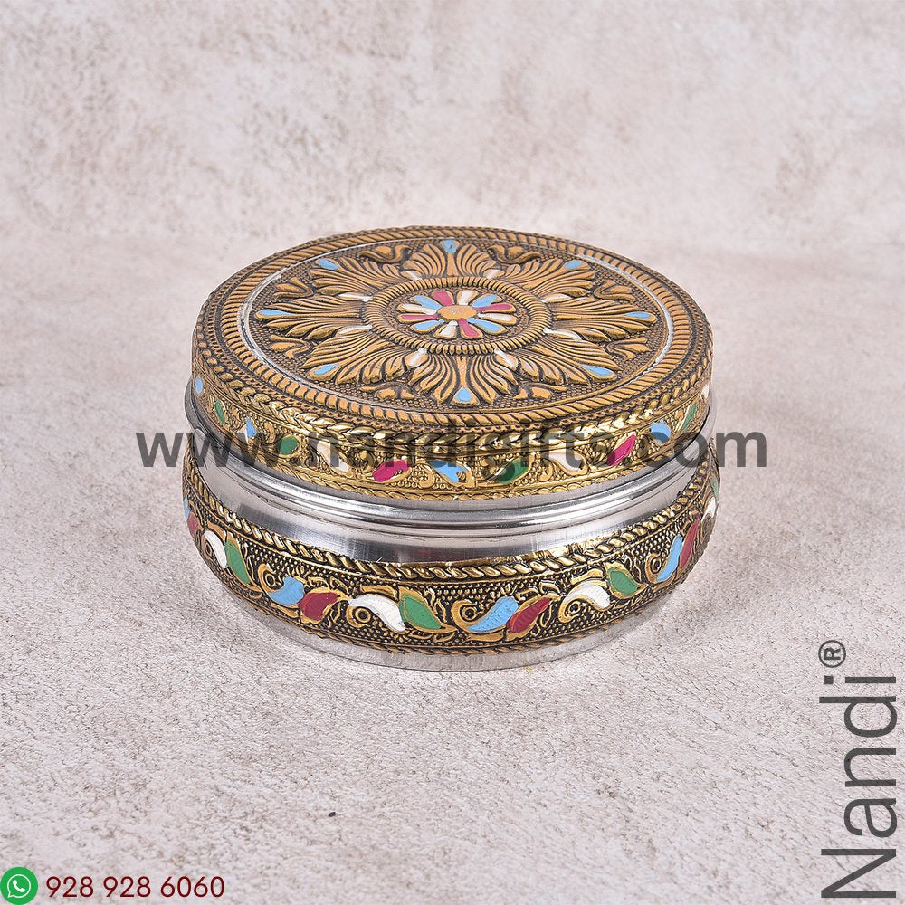 Golden Antiq Box Meenakari Rangoli