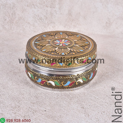 Golden Antiq Box Meenakari Rangoli