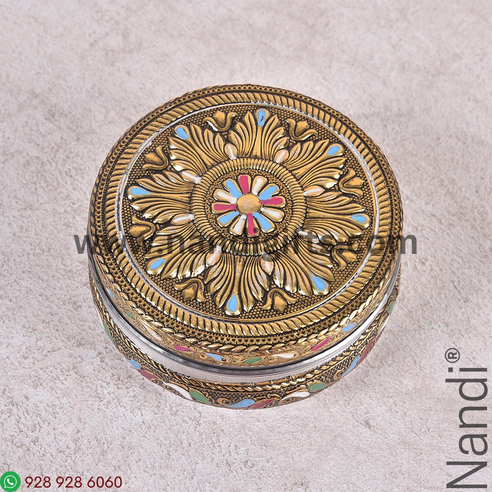 Golden Antiq Box Meenakari Rangoli