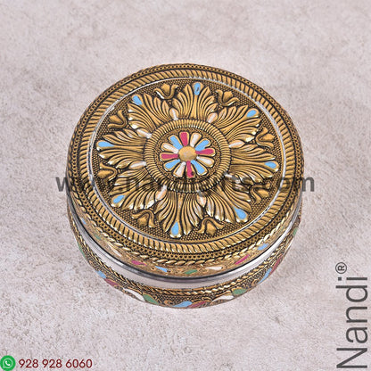 Golden Antiq Box Meenakari Rangoli