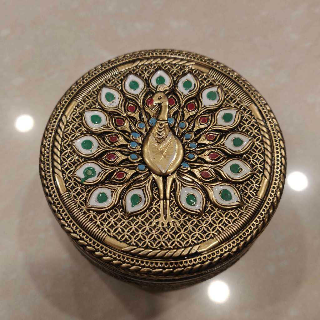 Golden Antiq Meenakari Box Peacock