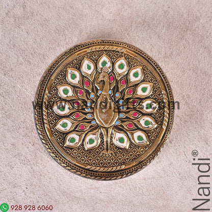 Golden Antiq Meenakari Box Peacock