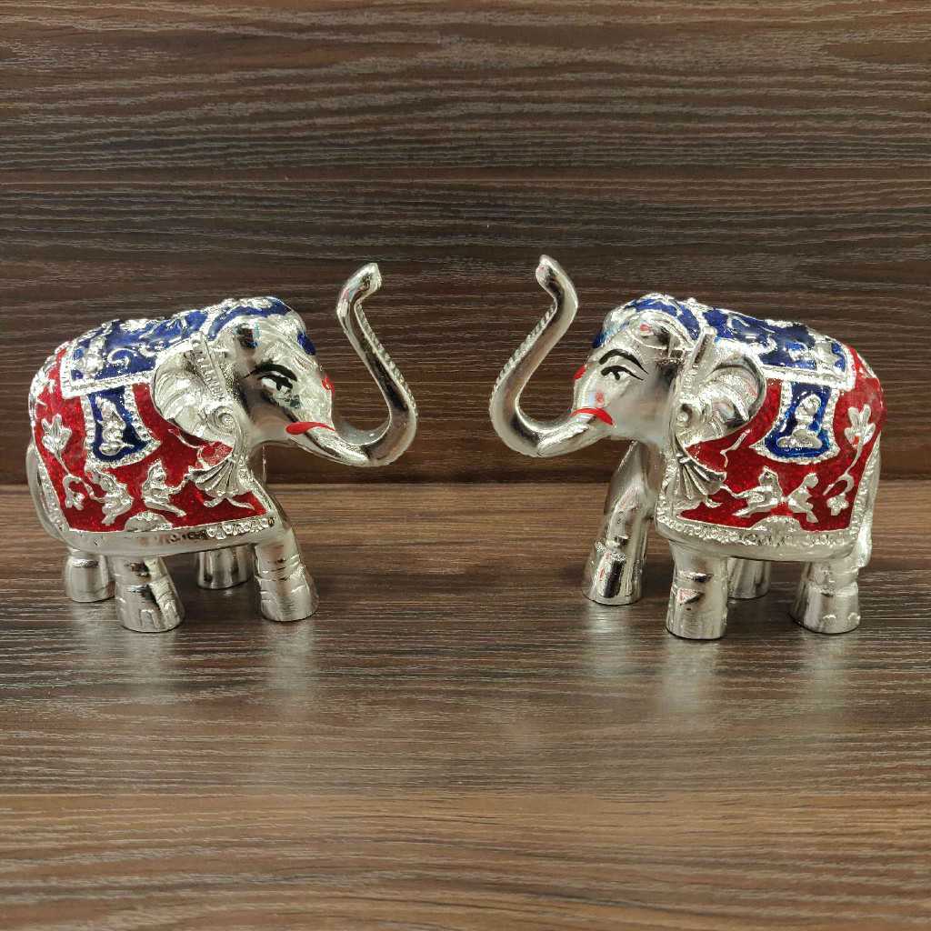 Silver Plated Minakari Elephant Pair 3