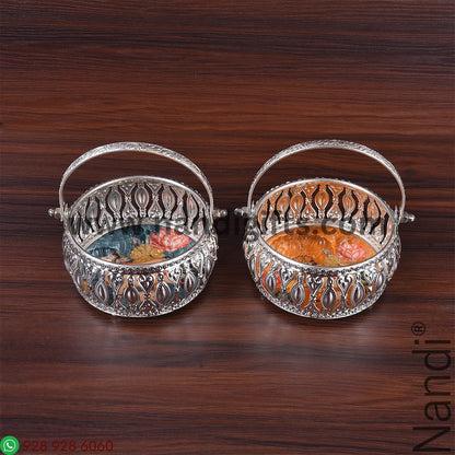 GS Pichwai Basket Round 4 Inch Assorted Prints