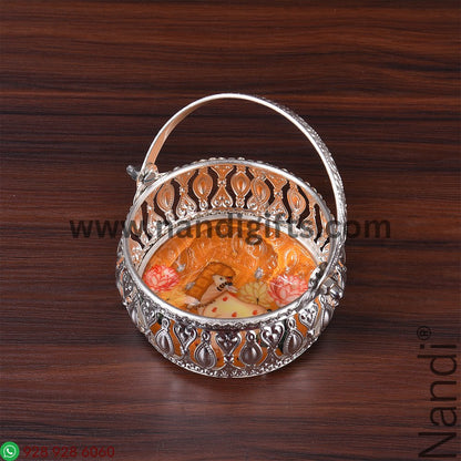 GS Pichwai Basket Round 4 Inch Assorted Prints