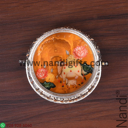 GS Pichwai Basket Round 4 Inch Assorted Prints