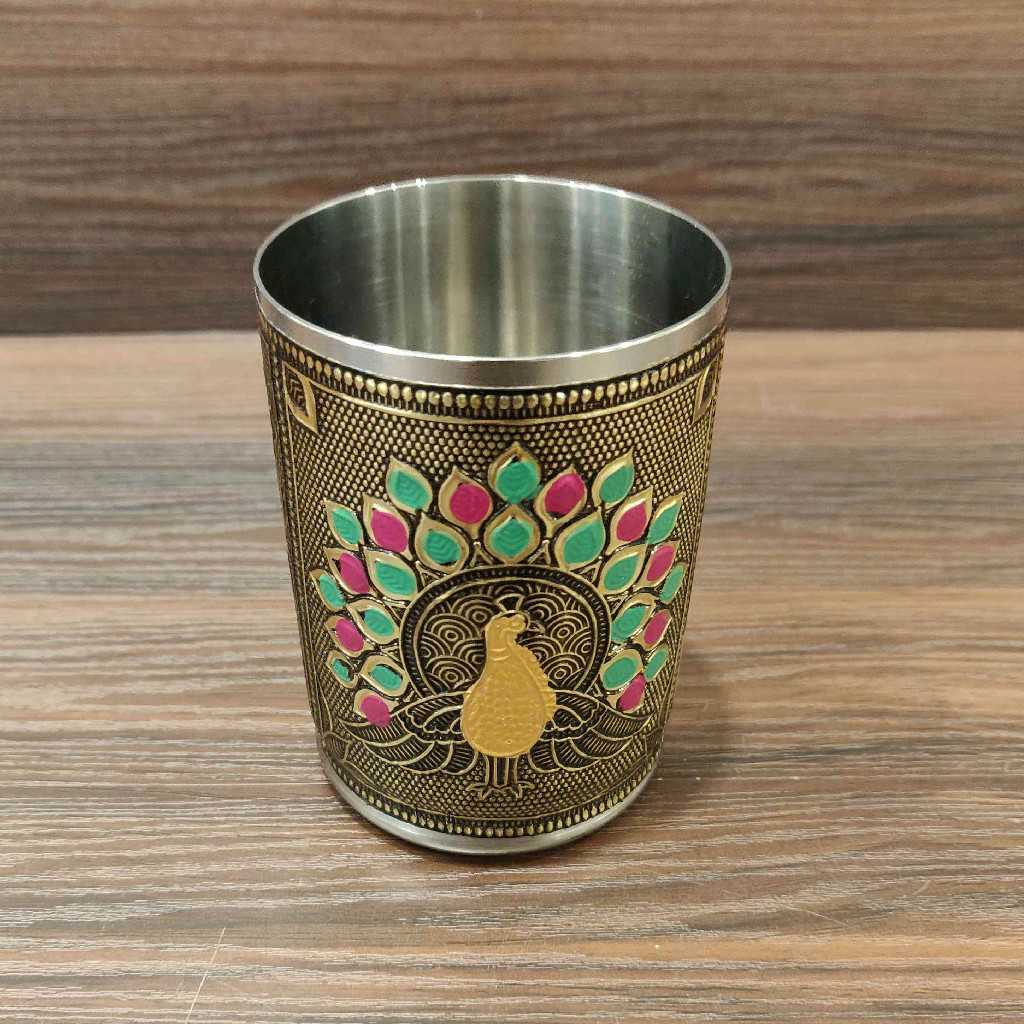 Golden Antiq Peacock Glass Minakari