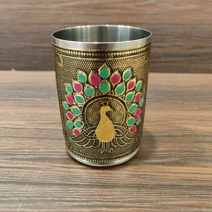 Golden Antiq Peacock Glass Minakari