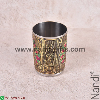 Golden Antiq Peacock Glass Minakari