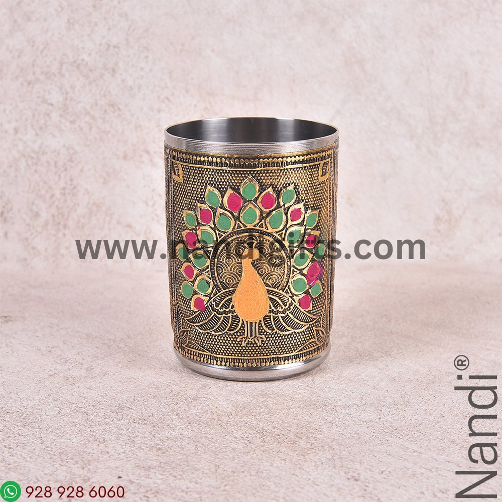 Golden Antiq Peacock Glass Minakari