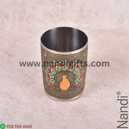 Golden Antiq Peacock Glass Minakari